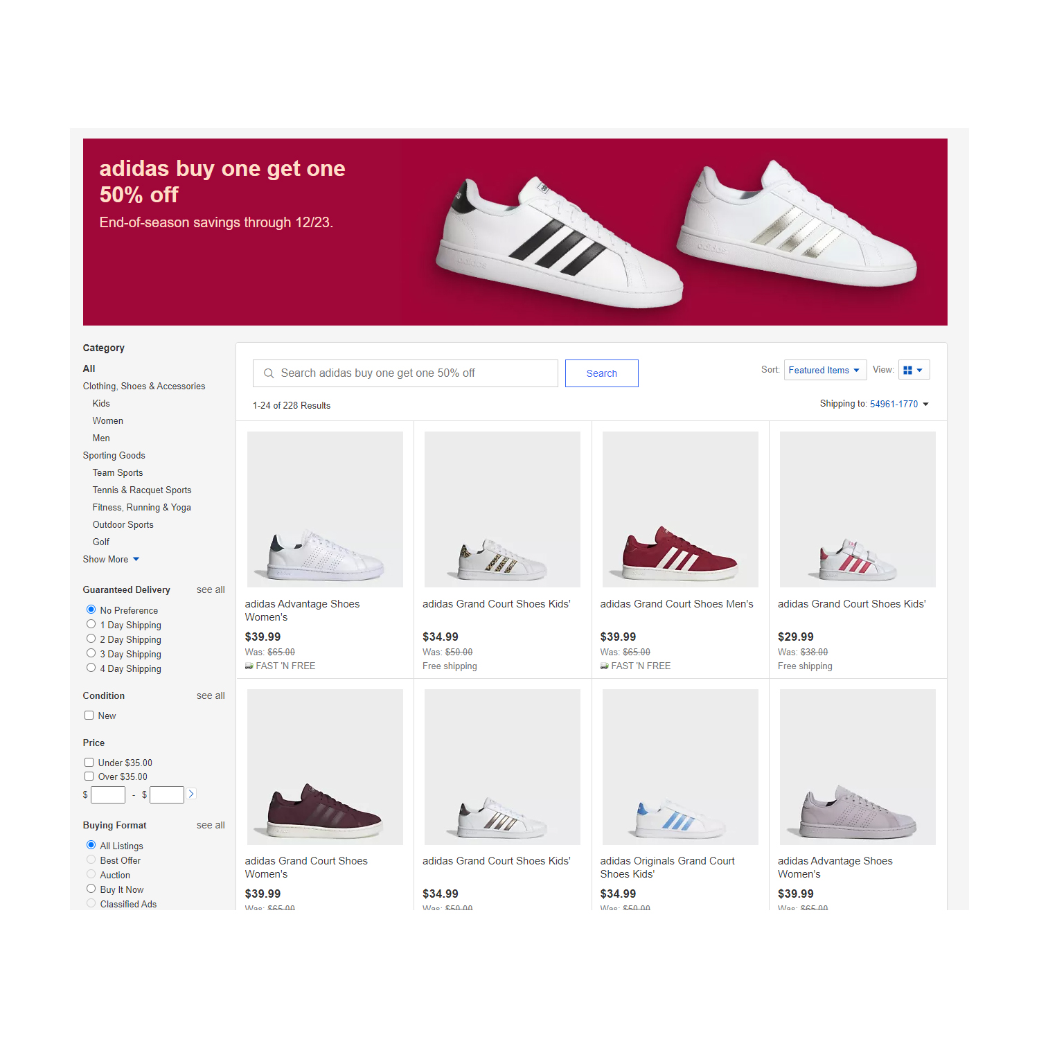 adidas Buy 1, Get 1 50% off – Ebay 